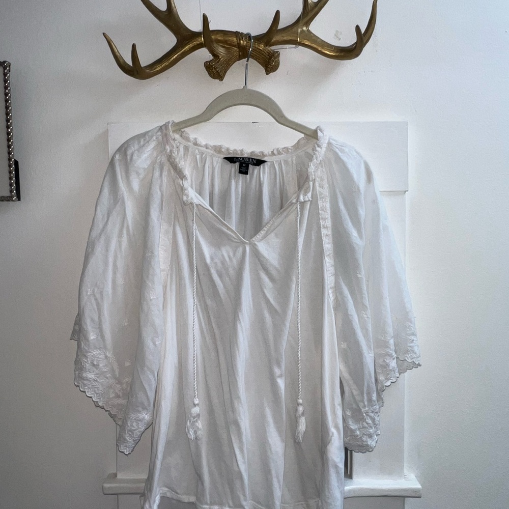Lauren Ralph Lauren White Blouse with Lace Trim